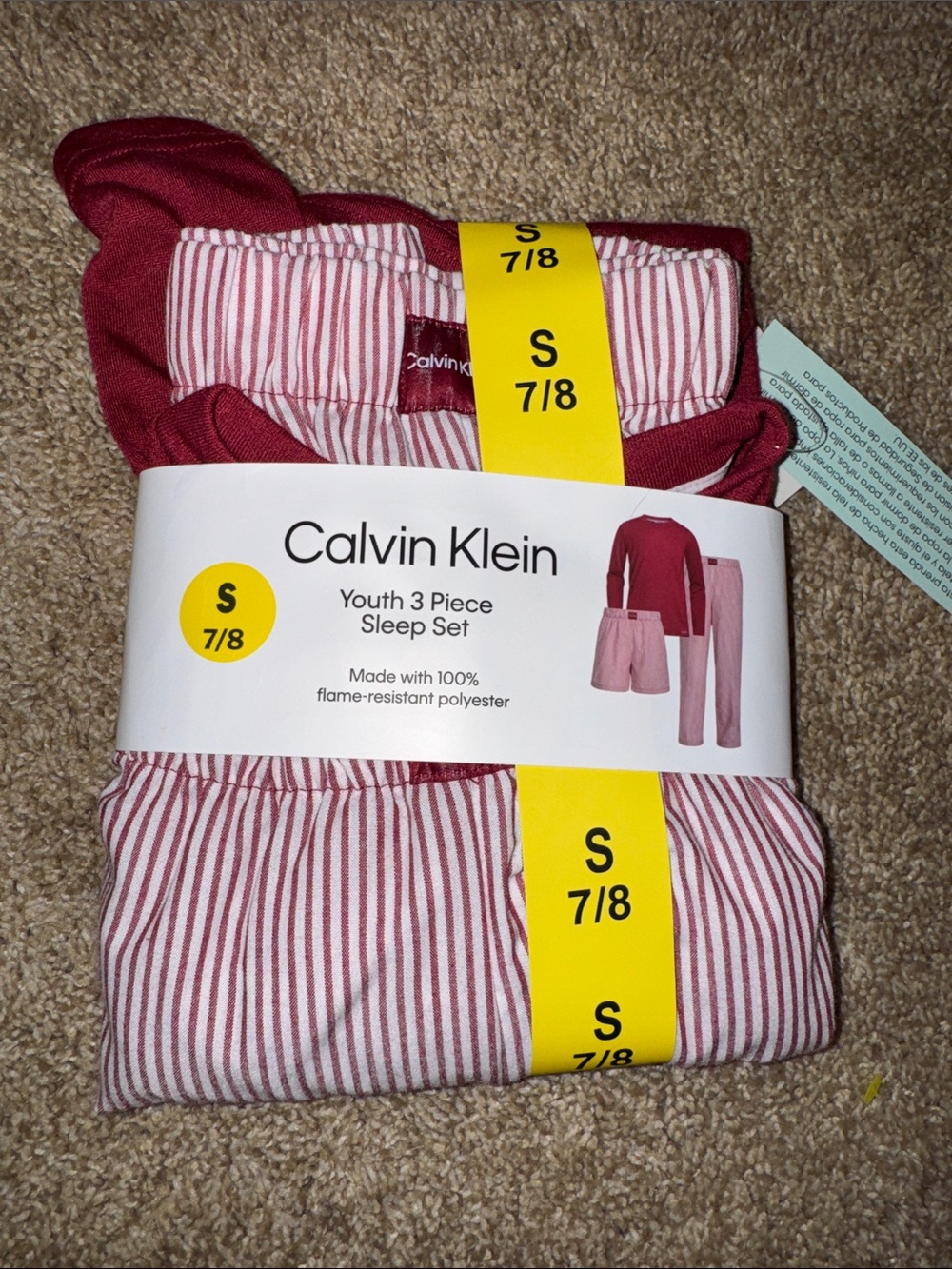 Calvin Klein Kids Burgundy and White Striped 3-Piece Pajama Set
